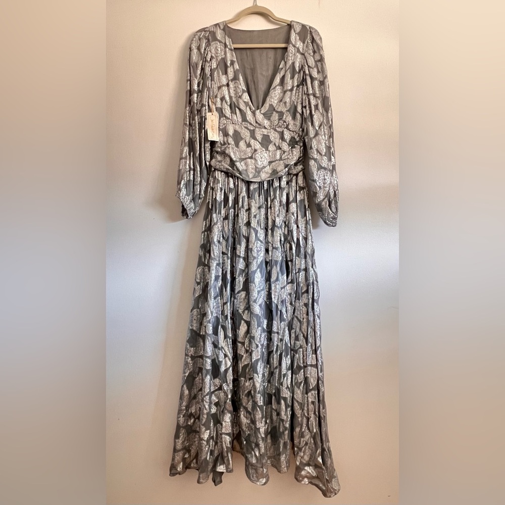 Jen’s Pirate Booty NWT Silver Rising Star Lapis Maxi Dress Plunging Neckline